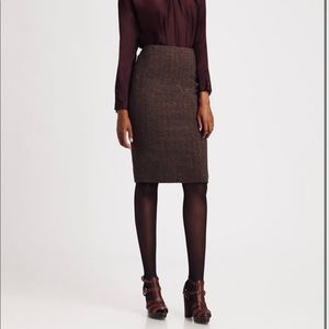CABI Brown Tweed Wool Blend Pencil Skirt Size 8